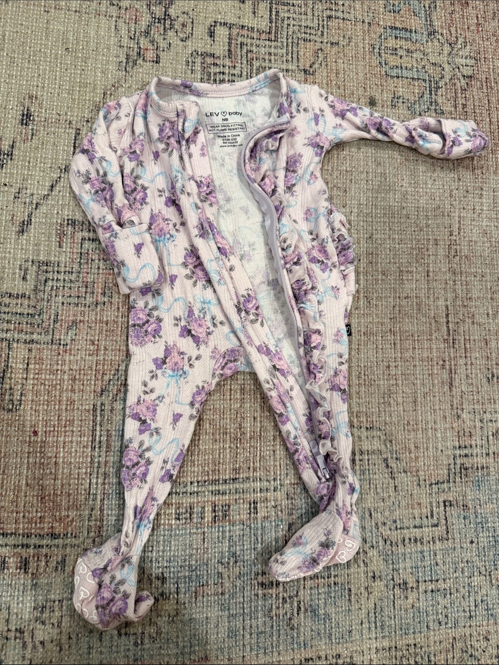 Lev Baby Lavender Floral Ribbed Footed One-Piece